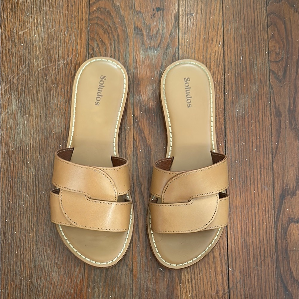 Soludos Tan Leather Sandals Slip-On